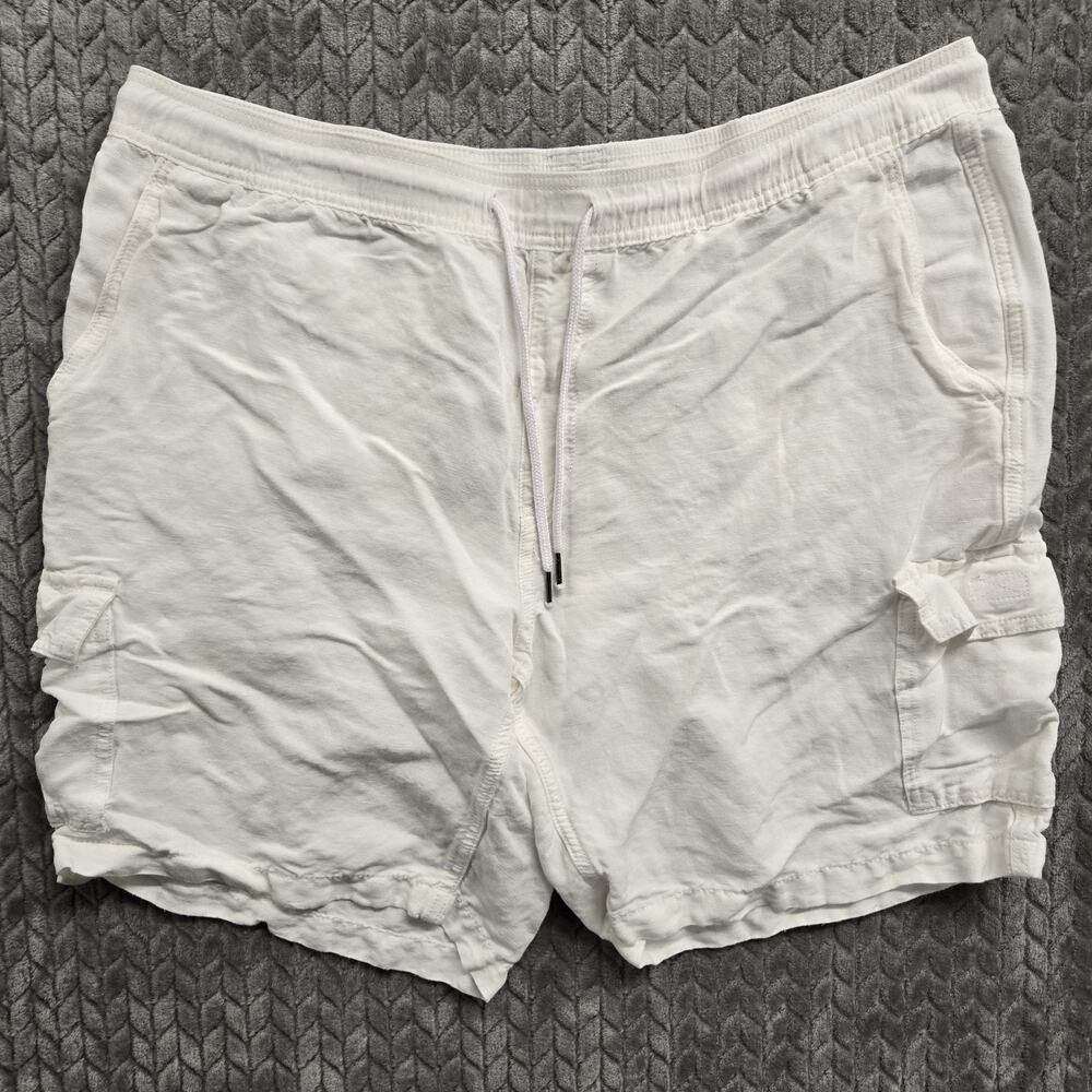 Cubavera Linen Blend Cargo Shorts Men XL 40 W White Beach Casual Golf Drawstring